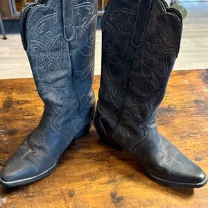 Black Embroidered Heeled Boots